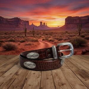 Fossil Brown Leather Belt Sz 38 Western Conchos